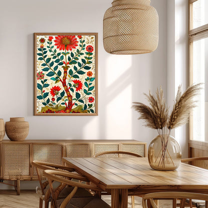 Immerse yourself in the beauty of this intricate floral artwork, where bold red blooms flourish for Extra Kitchen