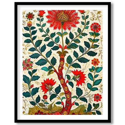 Immerse yourself in the beauty of this intricate floral artwork, where bold red blooms flourish for loft