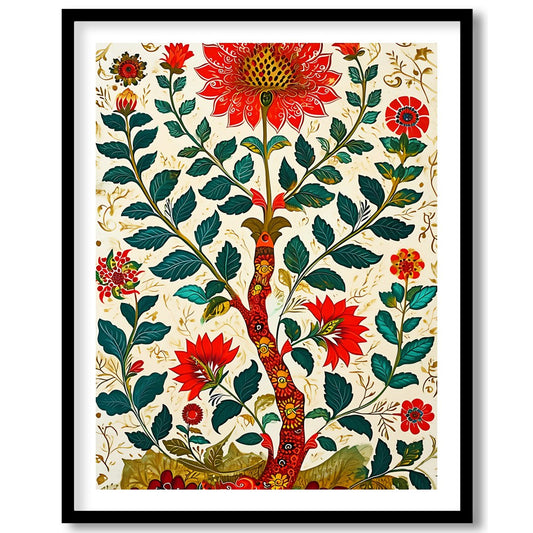 Immerse yourself in the beauty of this intricate floral artwork, where bold red blooms flourish for loft