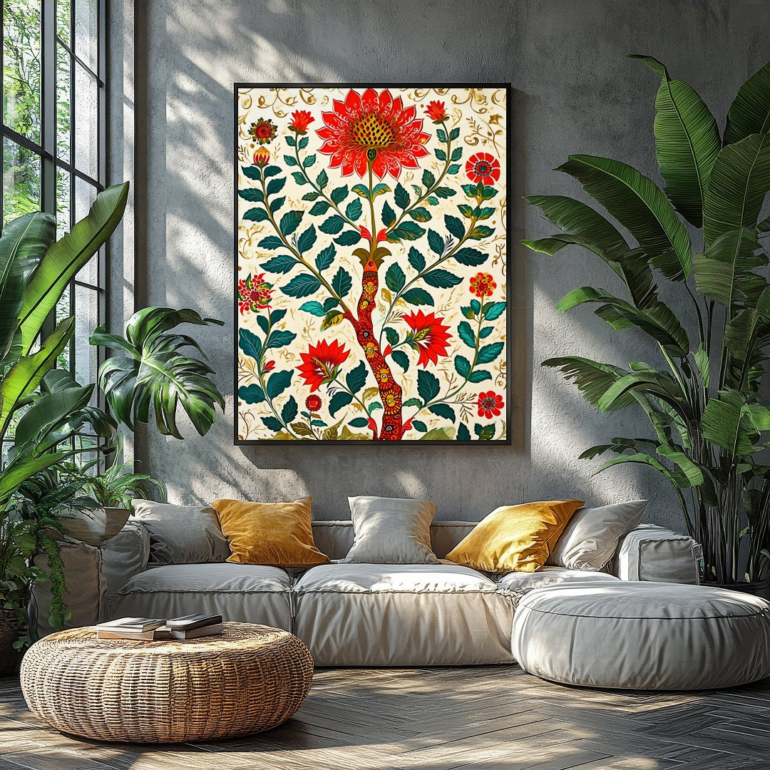 Embrace the beauty of nature with this stunning floral artwork. The vivid reds and lush greens for Balcony