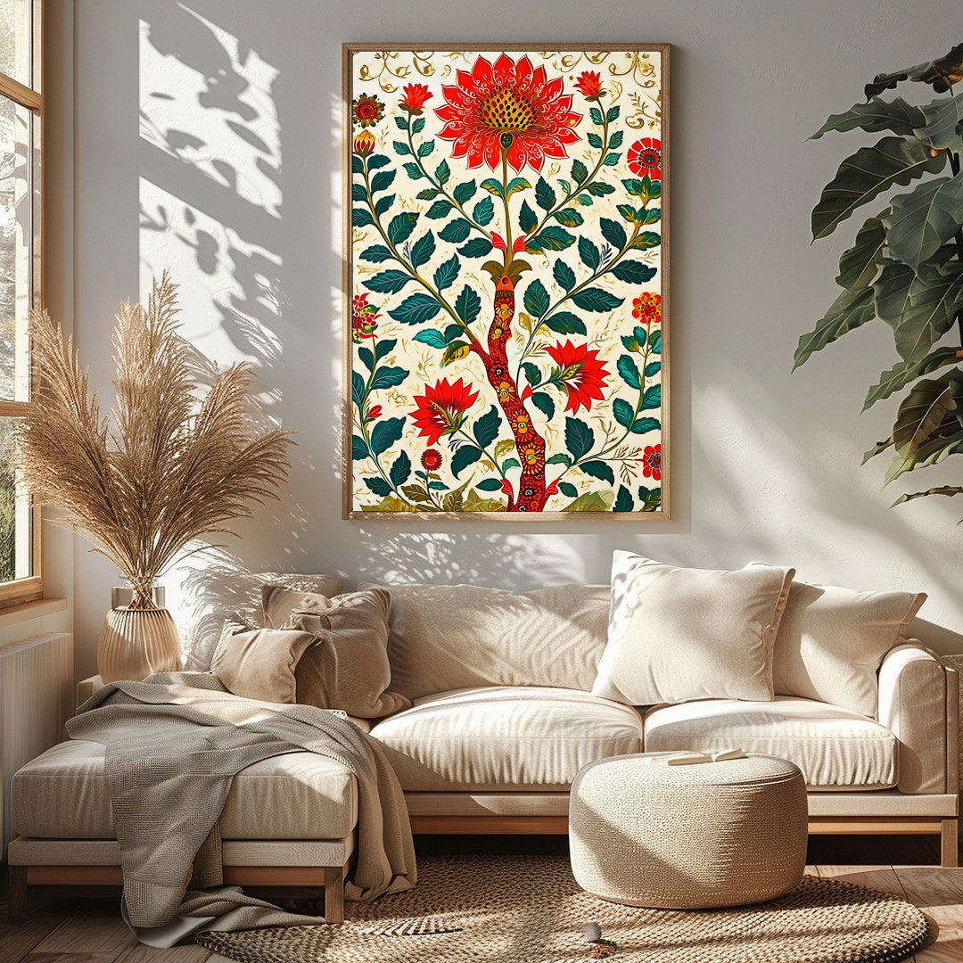 Embrace the beauty of nature with this stunning floral artwork. The vivid reds and lush greens for Sitting Area