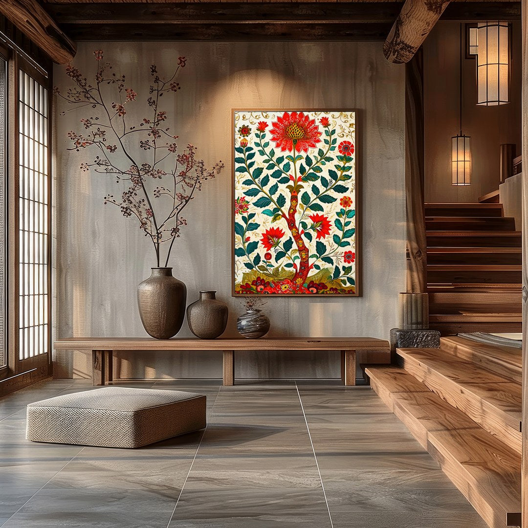 Immerse yourself in the radiant beauty of this floral masterpiece, where vivid blossoms and lush for Hall