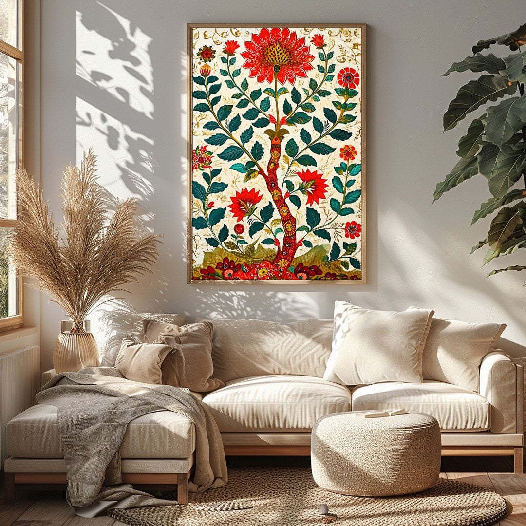 Immerse yourself in the radiant beauty of this floral masterpiece, where vivid blossoms and lush for Sitting Area