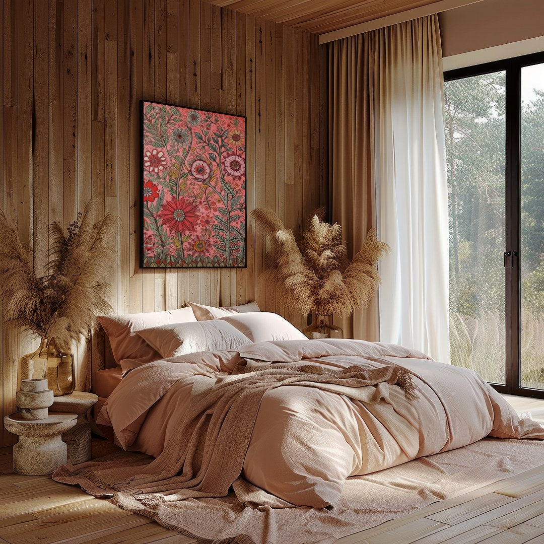 Immerse yourself in a world of vibrant blooms with this exquisite floral artwork. Featuring an for Bedroom