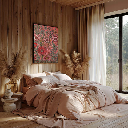 Immerse yourself in a world of vibrant blooms with this exquisite floral artwork. Featuring an for Bedroom