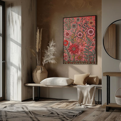 Immerse yourself in a world of vibrant blooms with this exquisite floral artwork. Featuring an for dwelling
