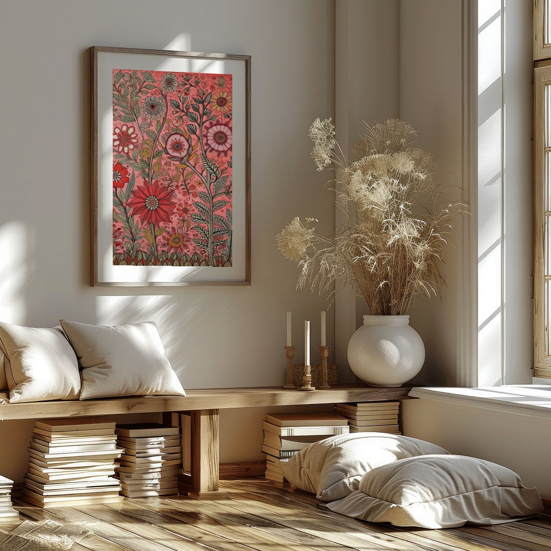 Immerse yourself in a world of vibrant blooms with this exquisite floral artwork. Featuring an for nook