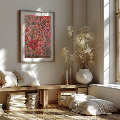 Immerse yourself in a world of vibrant blooms with this exquisite floral artwork. Featuring an for nook