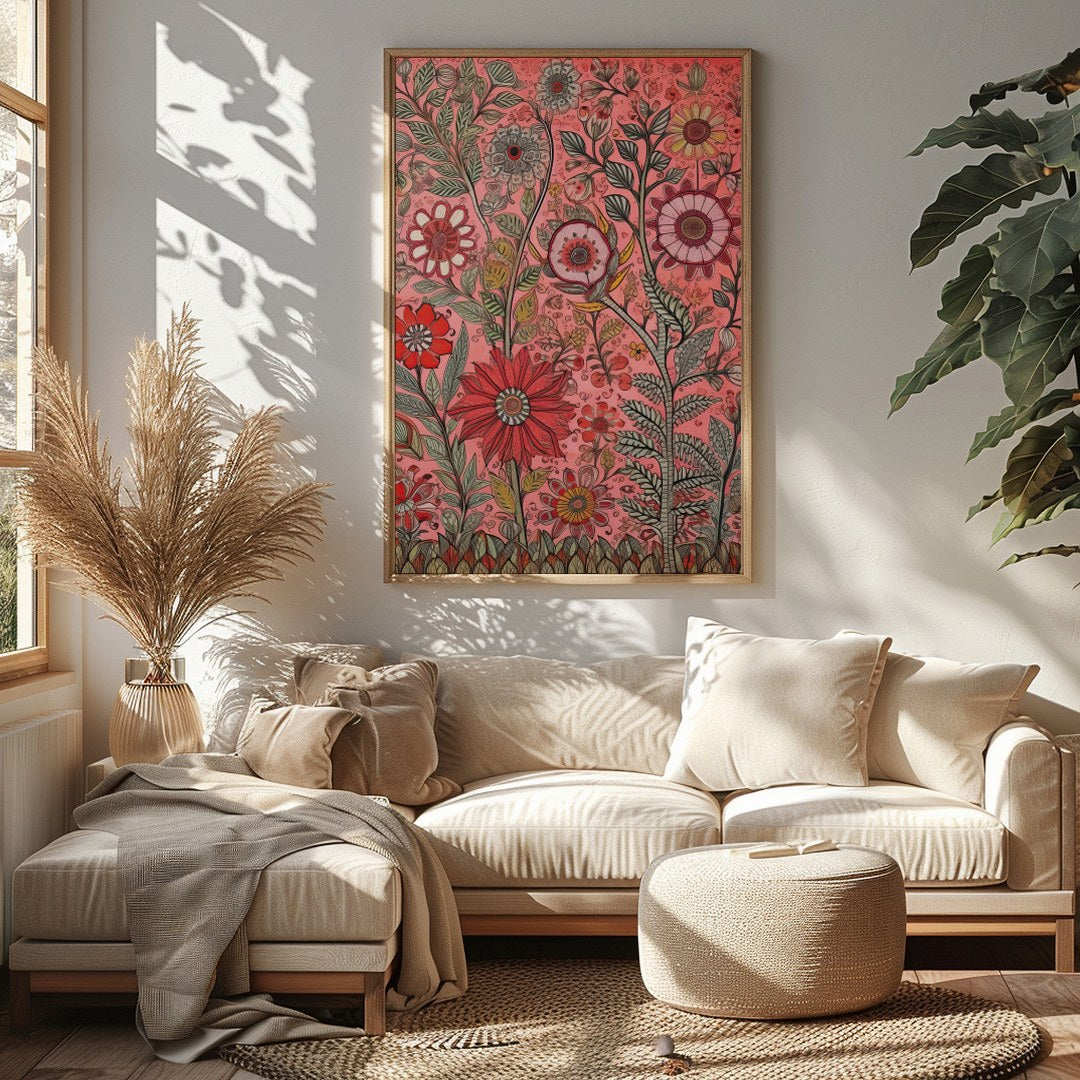 Immerse yourself in a world of vibrant blooms with this exquisite floral artwork. Featuring an for Sitting Area