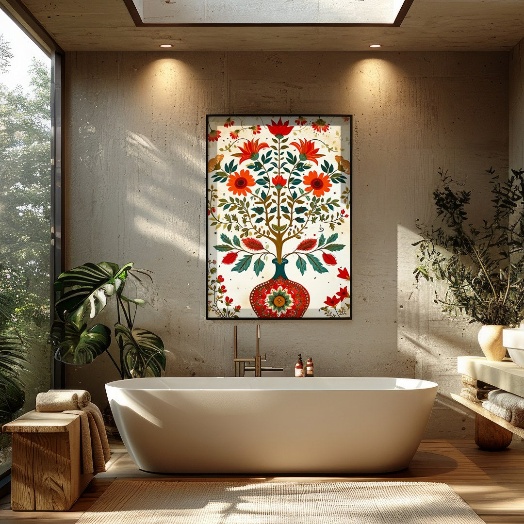 This exquisite artwork captures the beauty of nature with a vibrant array of flowers blossoming for Bathroom