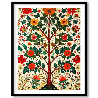 This exquisite artwork portrays a radiant tree of life adorned with lush floral patterns. The for hallway