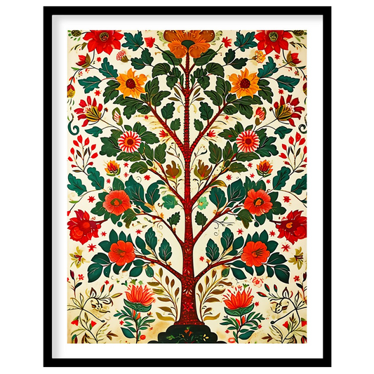 This exquisite artwork portrays a radiant tree of life adorned with lush floral patterns. The for hallway