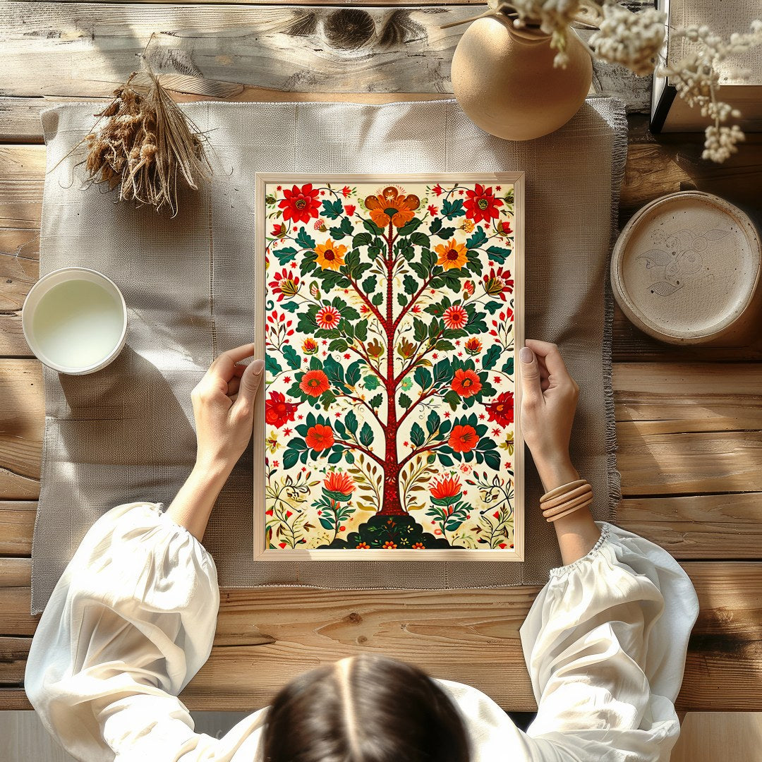 This exquisite artwork portrays a radiant tree of life adorned with lush floral patterns. The for Kitchen
