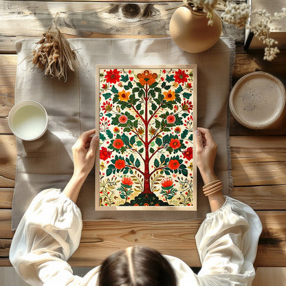This exquisite artwork portrays a radiant tree of life adorned with lush floral patterns. The for Kitchen