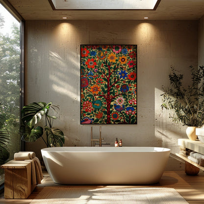Celebrate nature's vitality with this exquisite floral artwork, featuring a lush tree adorned with for Bathroom
