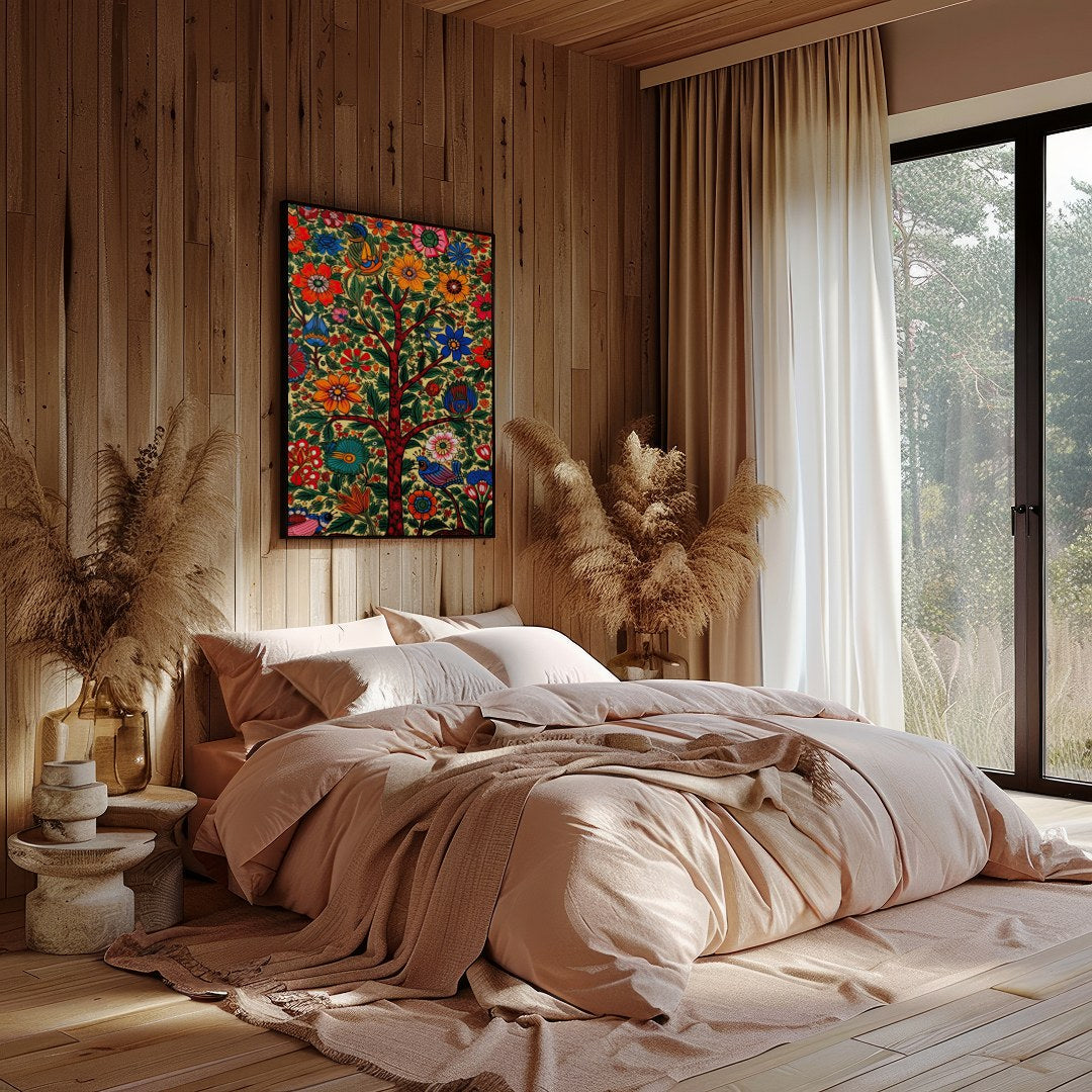 Celebrate nature's vitality with this exquisite floral artwork, featuring a lush tree adorned with for Bedroom