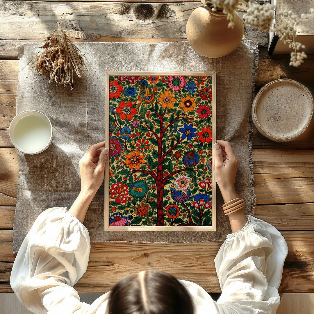 Celebrate nature's vitality with this exquisite floral artwork, featuring a lush tree adorned with for decor
