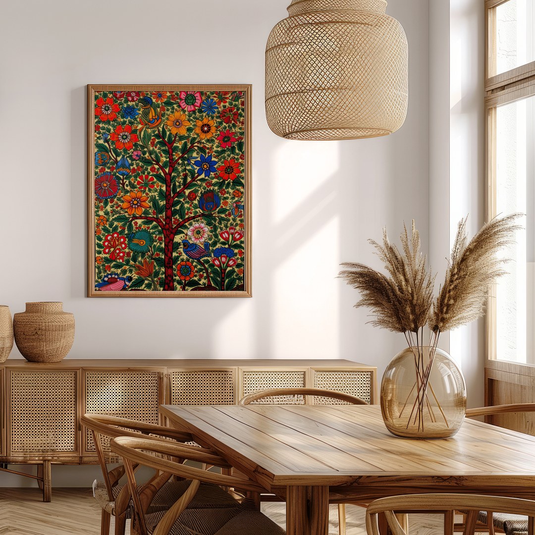 Celebrate nature's vitality with this exquisite floral artwork, featuring a lush tree adorned with for Extra Kitchen