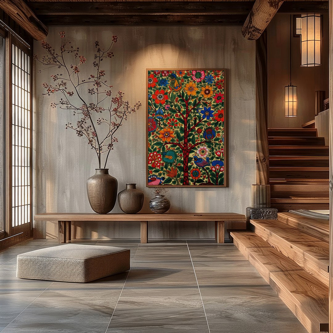 Celebrate nature's vitality with this exquisite floral artwork, featuring a lush tree adorned with for Hall