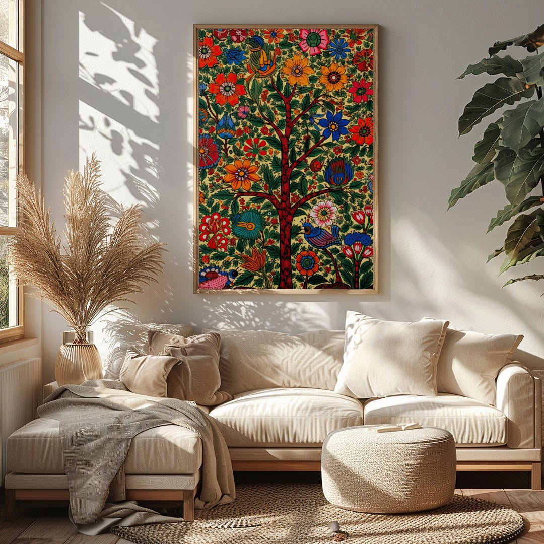 Celebrate nature's vitality with this exquisite floral artwork, featuring a lush tree adorned with for Sitting Area