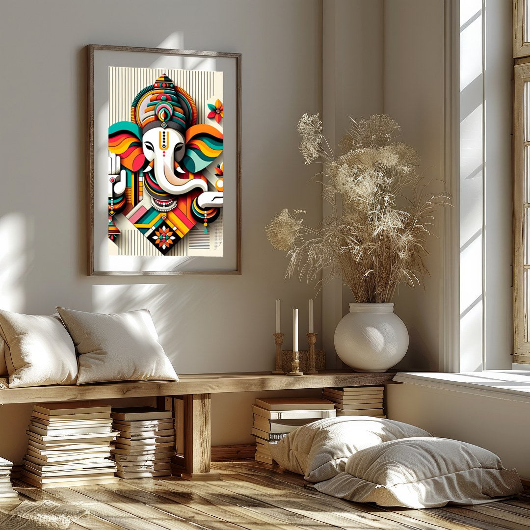 Infuse your space with color and spirituality with this captivating Ganesh abstract artwork. The for dwelling