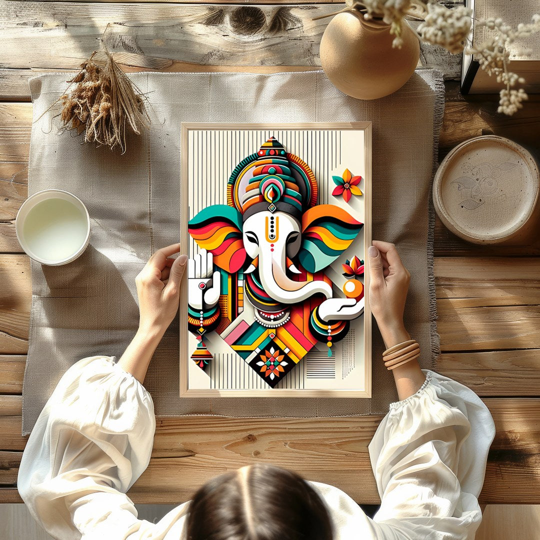 Infuse your space with color and spirituality with this captivating Ganesh abstract artwork. The for Kitchen