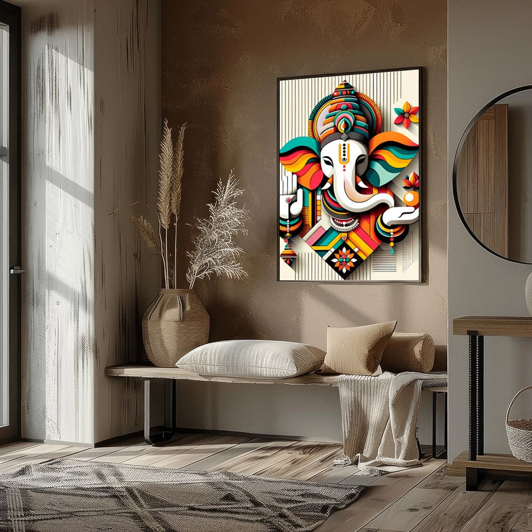 Infuse your space with color and spirituality with this captivating Ganesh abstract artwork. The for sanctuary