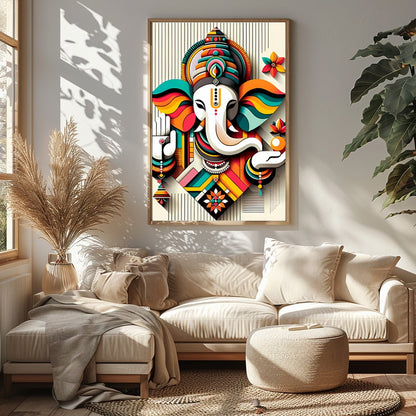 Infuse your space with color and spirituality with this captivating Ganesh abstract artwork. The for Sitting Area