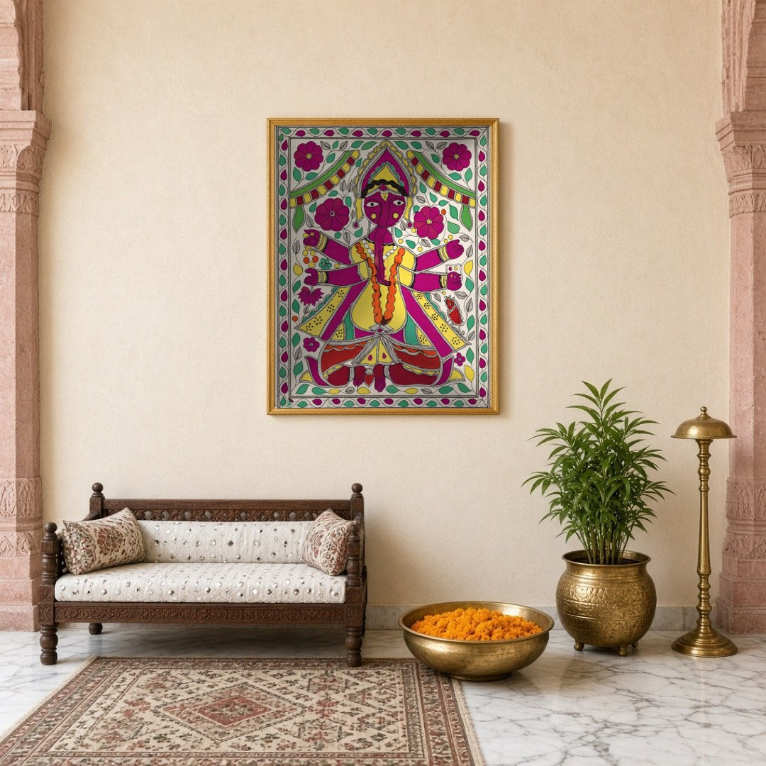 This exquisite artwork captures the essence of Lord Ganesha enveloped in a dynamic floral motif, for Entrance