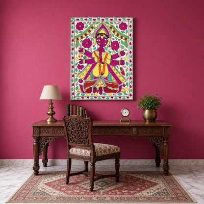 This exquisite artwork captures the essence of Lord Ganesha enveloped in a dynamic floral motif, for Study