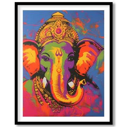 This stunning artwork captures the essence of Ganesha in a vibrant palette of colors. The intricate for abode