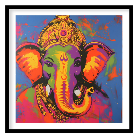 This stunning artwork captures the essence of Ganesha in a vibrant palette of colors. The intricate for abode