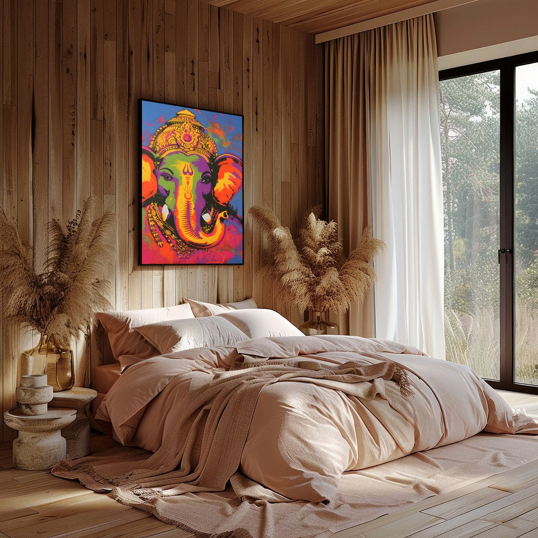 This stunning artwork captures the essence of Ganesha in a vibrant palette of colors. The intricate for Bedroom