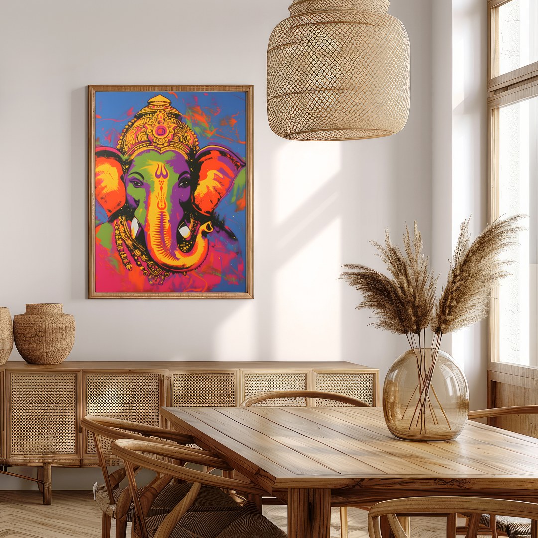 This stunning artwork captures the essence of Ganesha in a vibrant palette of colors. The intricate for Extra Kitchen