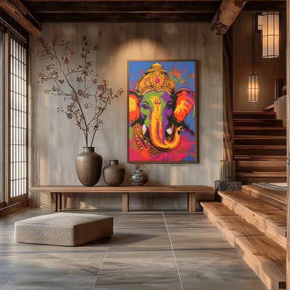 This stunning artwork captures the essence of Ganesha in a vibrant palette of colors. The intricate for Hall