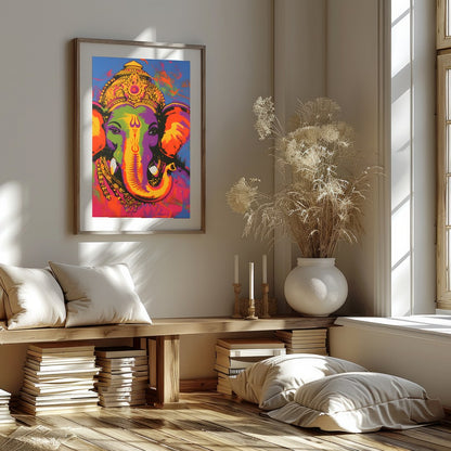 This stunning artwork captures the essence of Ganesha in a vibrant palette of colors. The intricate for interior