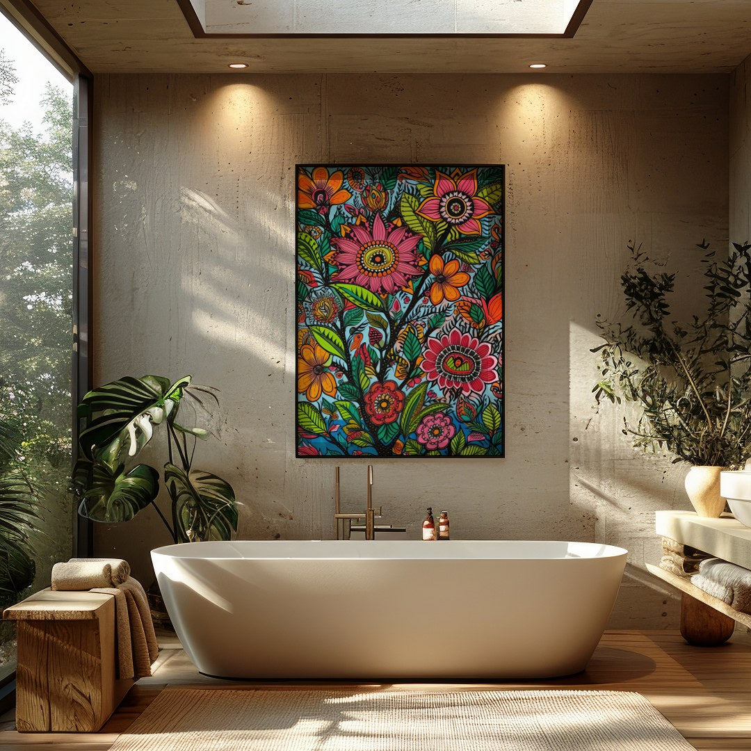 Infuse your space with the lively and intricate design of 'Vibrant Garden Blooms.' This stunning for Bathroom