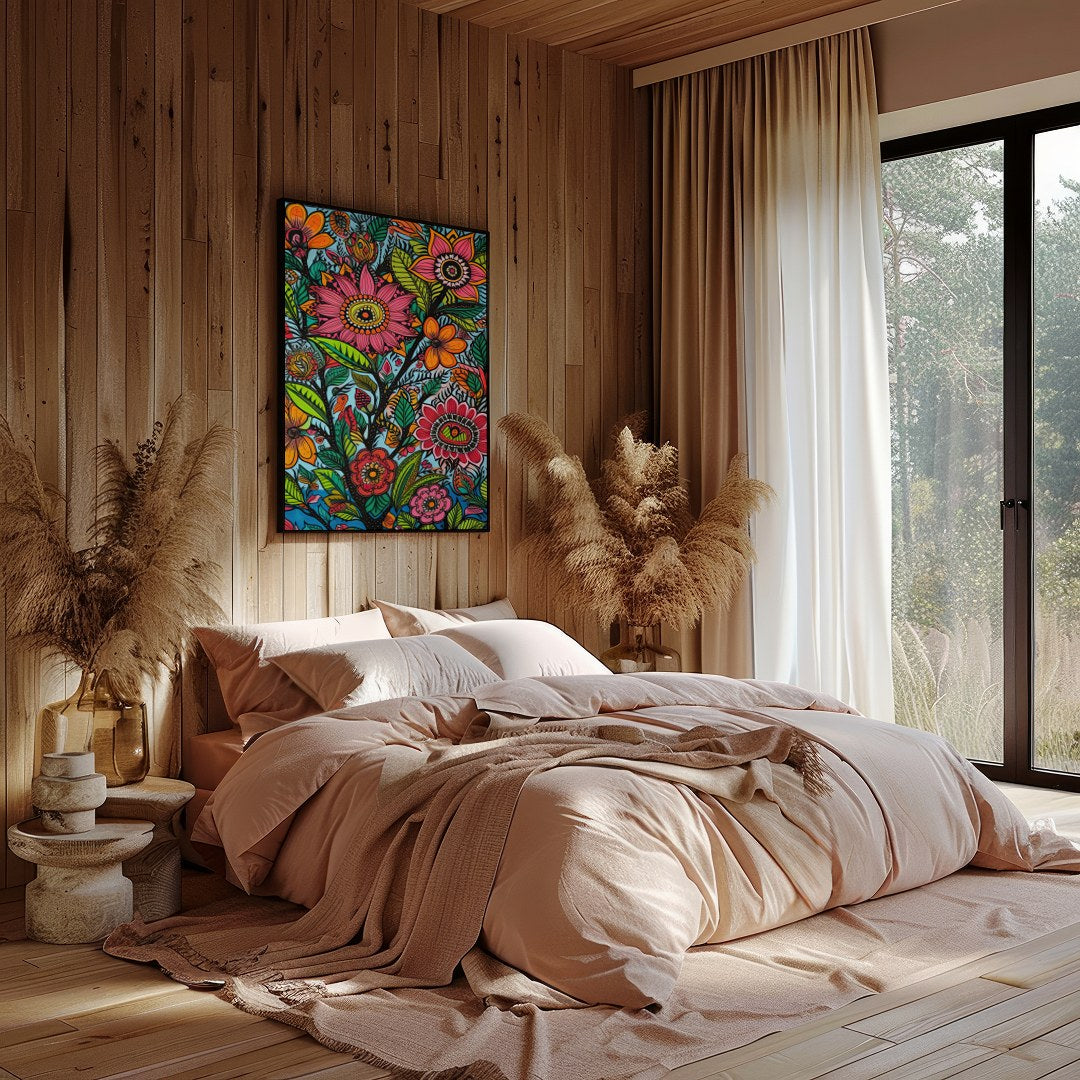 Infuse your space with the lively and intricate design of 'Vibrant Garden Blooms.' This stunning for Bedroom