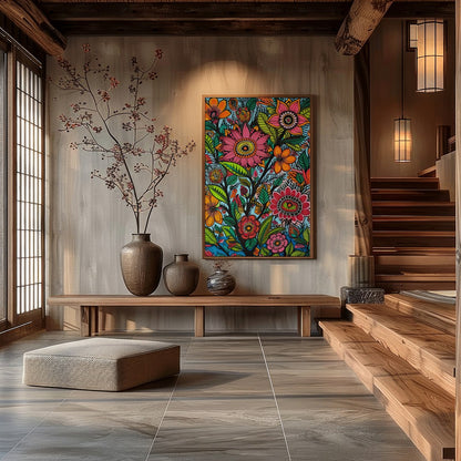 Infuse your space with the lively and intricate design of 'Vibrant Garden Blooms.' This stunning for Hall