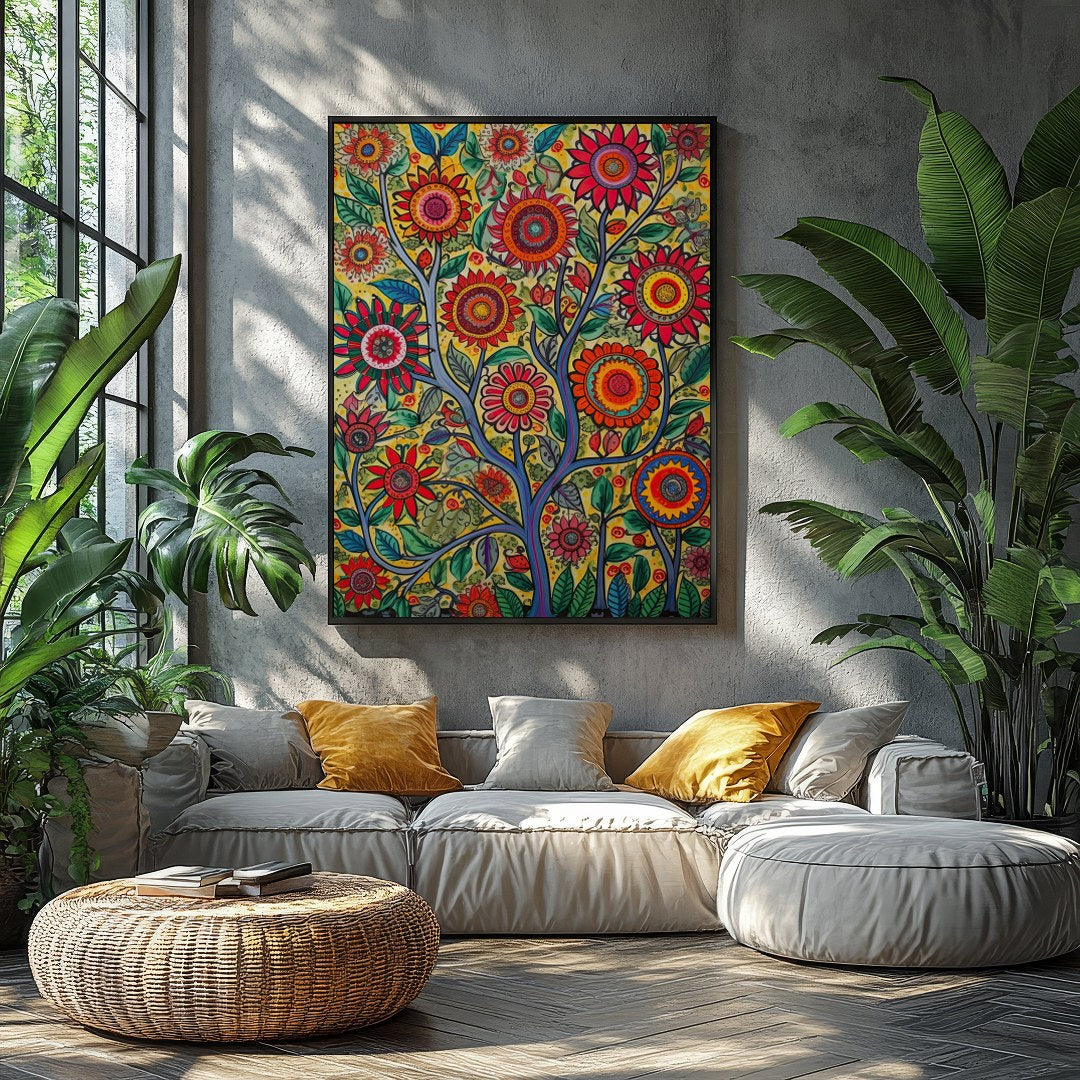 Immerse yourself in the lively dynamism of 'Vibrant Garden Blossom.' This stunning piece captures a for Balcony