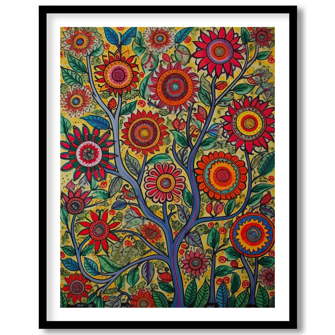 Immerse yourself in the lively dynamism of 'Vibrant Garden Blossom.' This stunning piece captures a for bedroom