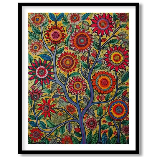 Immerse yourself in the lively dynamism of 'Vibrant Garden Blossom.' This stunning piece captures a for bedroom