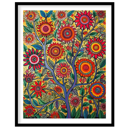 Immerse yourself in the lively dynamism of 'Vibrant Garden Blossom.' This stunning piece captures a for bedroom