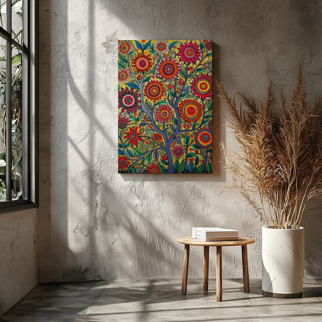 Immerse yourself in the lively dynamism of 'Vibrant Garden Blossom.' This stunning piece captures a for Entrance