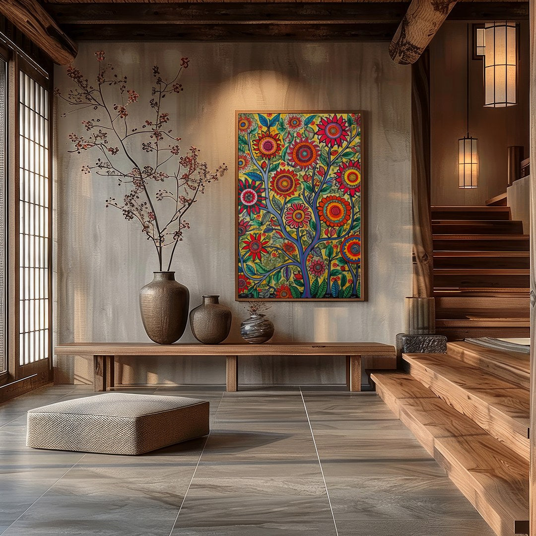 Immerse yourself in the lively dynamism of 'Vibrant Garden Blossom.' This stunning piece captures a for Hall