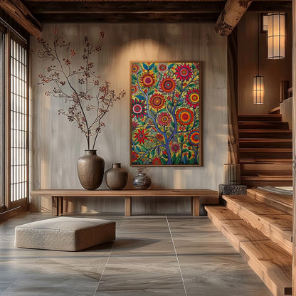 Immerse yourself in the lively dynamism of 'Vibrant Garden Blossom.' This stunning piece captures a for Hall