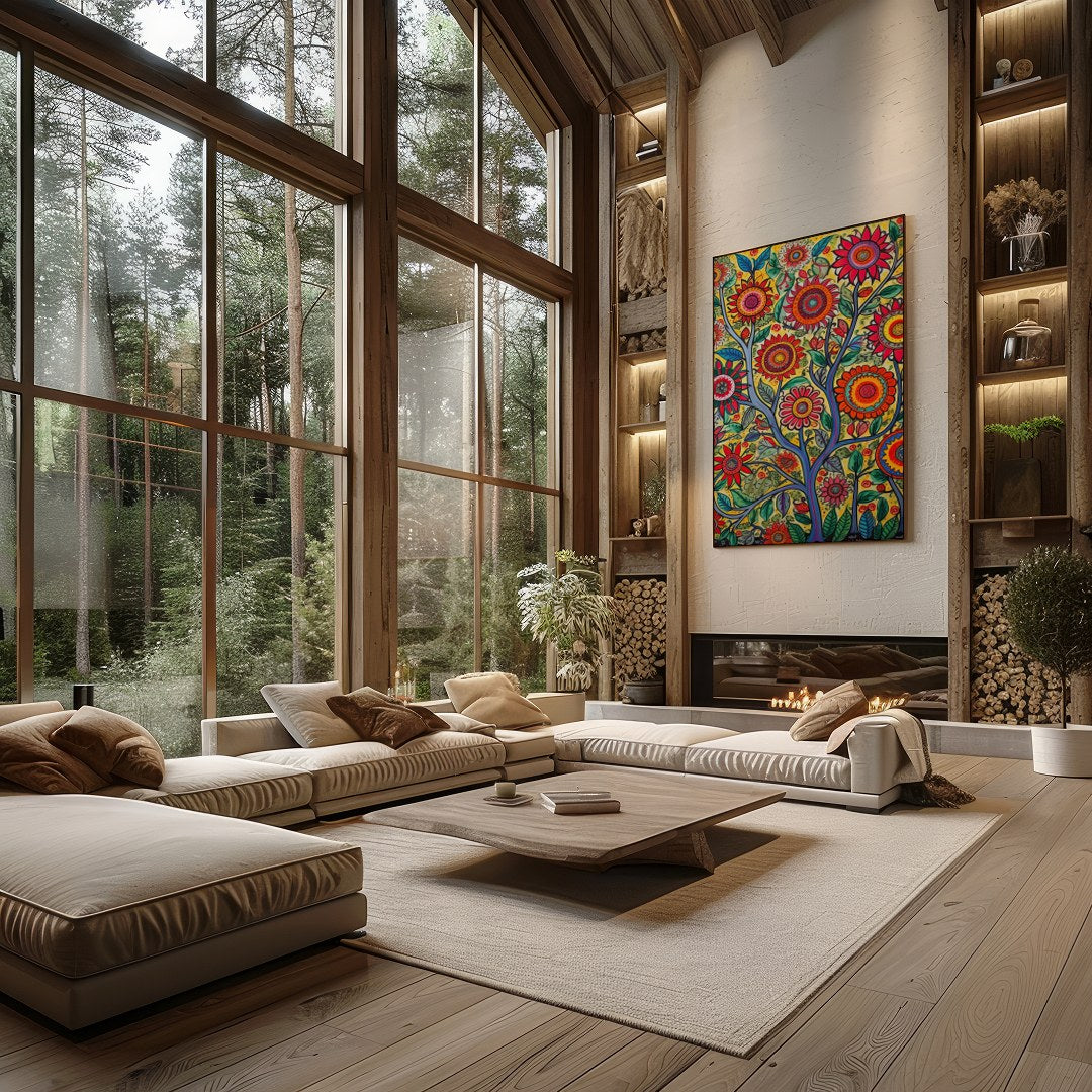 Immerse yourself in the lively dynamism of 'Vibrant Garden Blossom.' This stunning piece captures a for Living Room