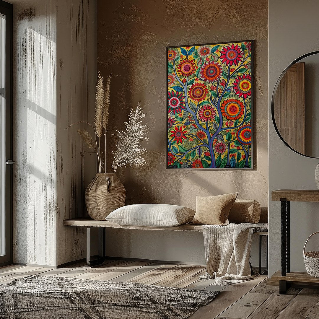 Immerse yourself in the lively dynamism of 'Vibrant Garden Blossom.' This stunning piece captures a for retreat