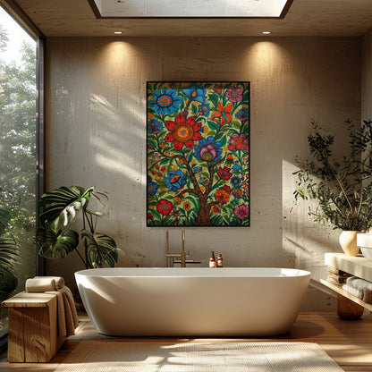 Immerse yourself in a captivating garden of vibrant hues with this exquisite artwork. A rich for Bathroom