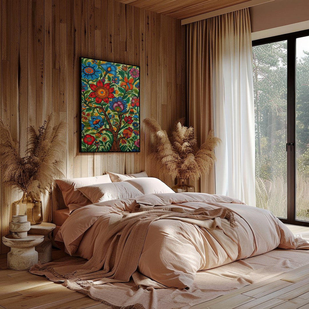 Immerse yourself in a captivating garden of vibrant hues with this exquisite artwork. A rich for Bedroom
